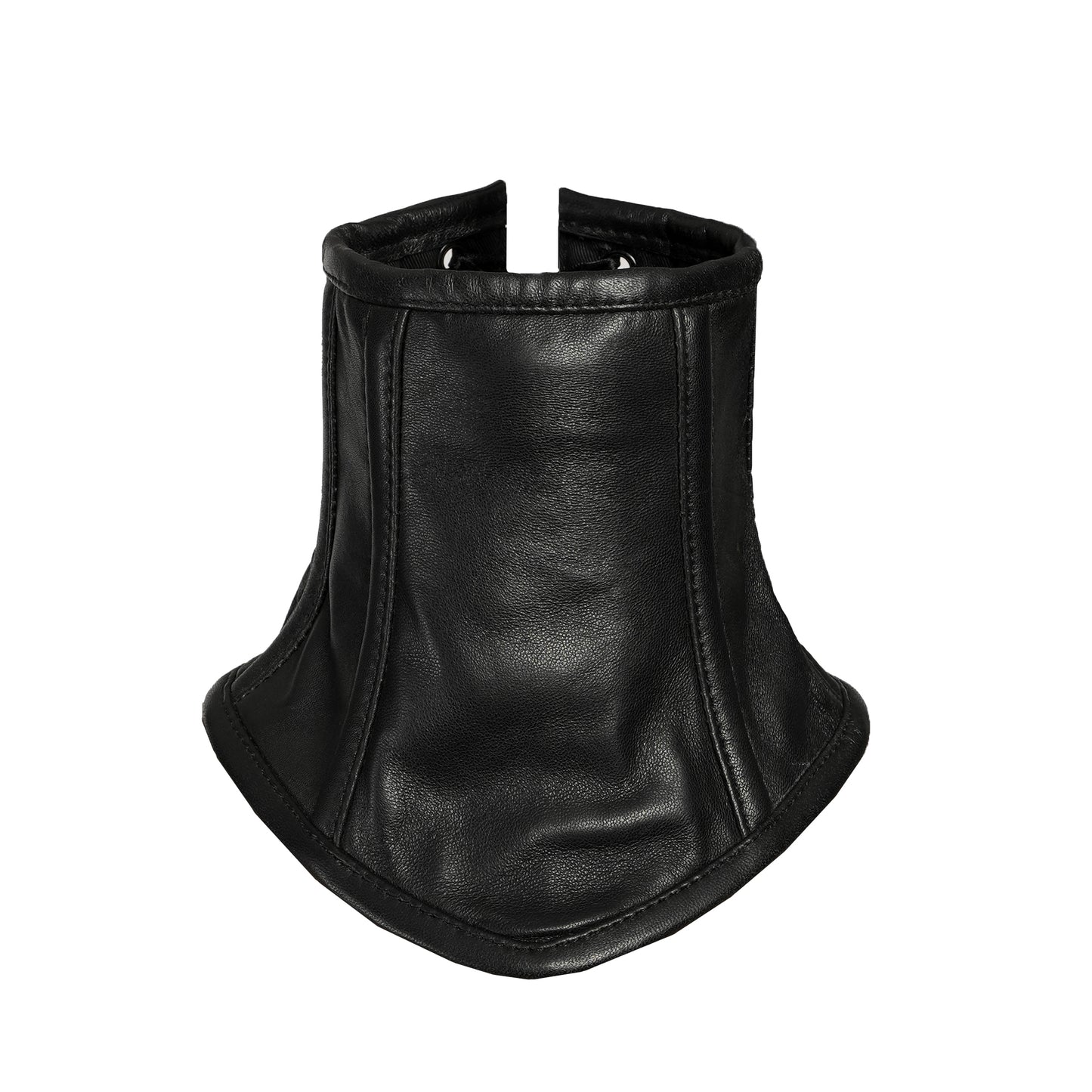 Black Leather Neck Corset with Adjustable Satin Lace-Up