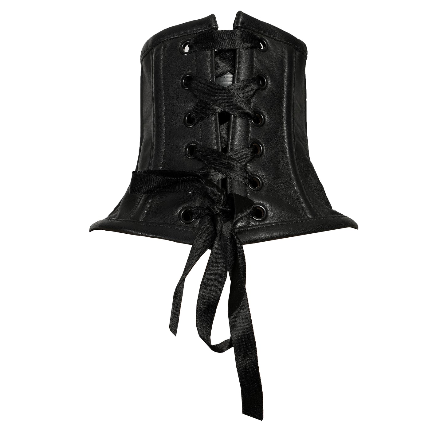 Black Leather Neck Corset with Adjustable Satin Lace-Up