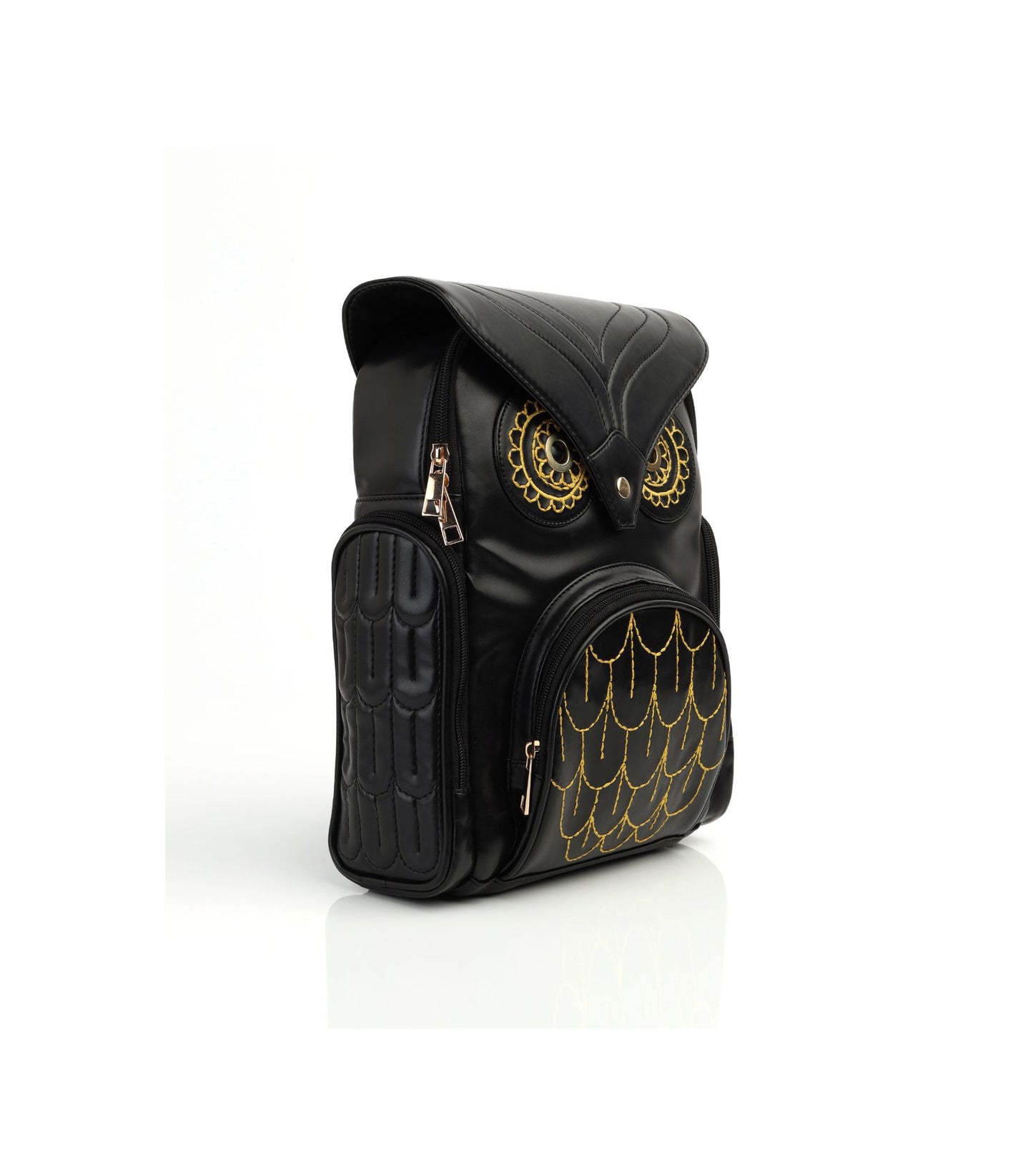 Owl Embroidered Black PU Leather Trendy Mini Backpack