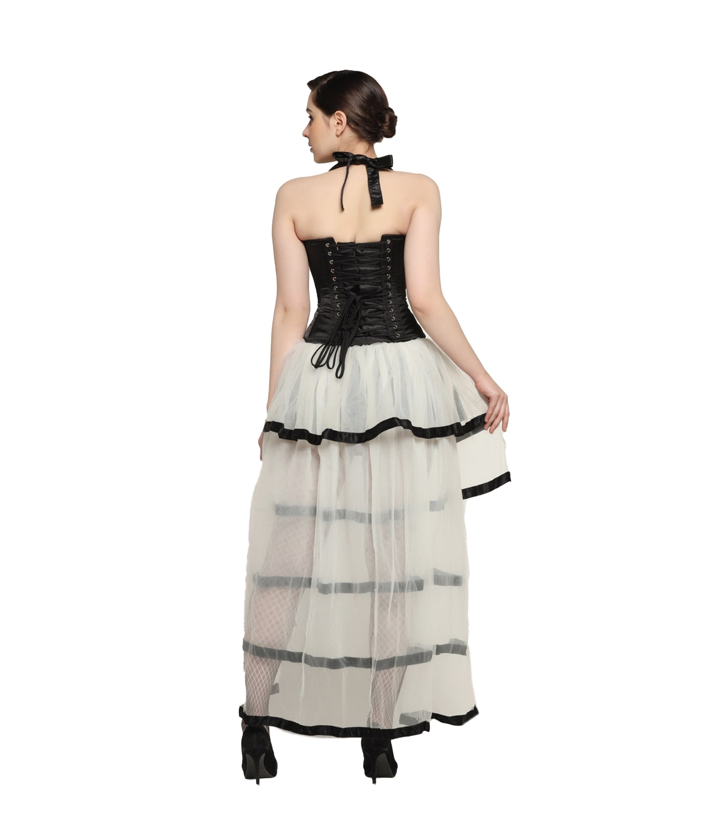 Black White Waist Reducing  Overbust Corset  Dress