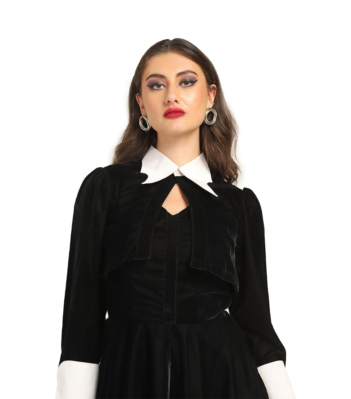 Gothic Black Velvet Dress with Bat Wing Collar – Wholesale Fashion