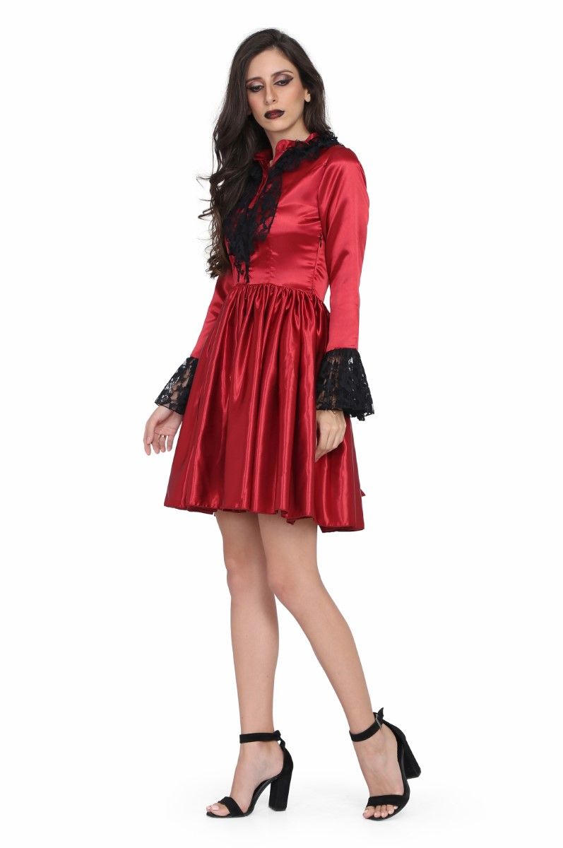 Rotes Gothic-Kleid mit Schnürung für Damen