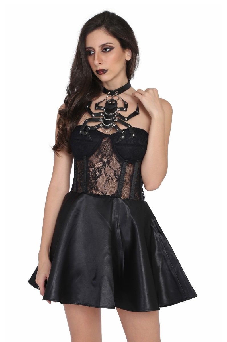 Ladies black mesh gothic one piece dress