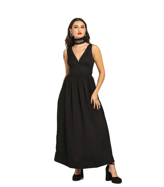 Goth Black Georgette Wholesale Maxi Dress