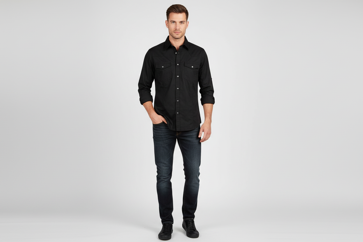 Men Full sleeves black cotton shirt Easto Garments