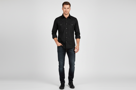 Men Full sleeves black cotton shirt Easto Garments