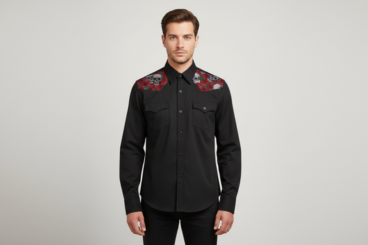 Black and skull rose printed cotton Men Shirt Easto Garments