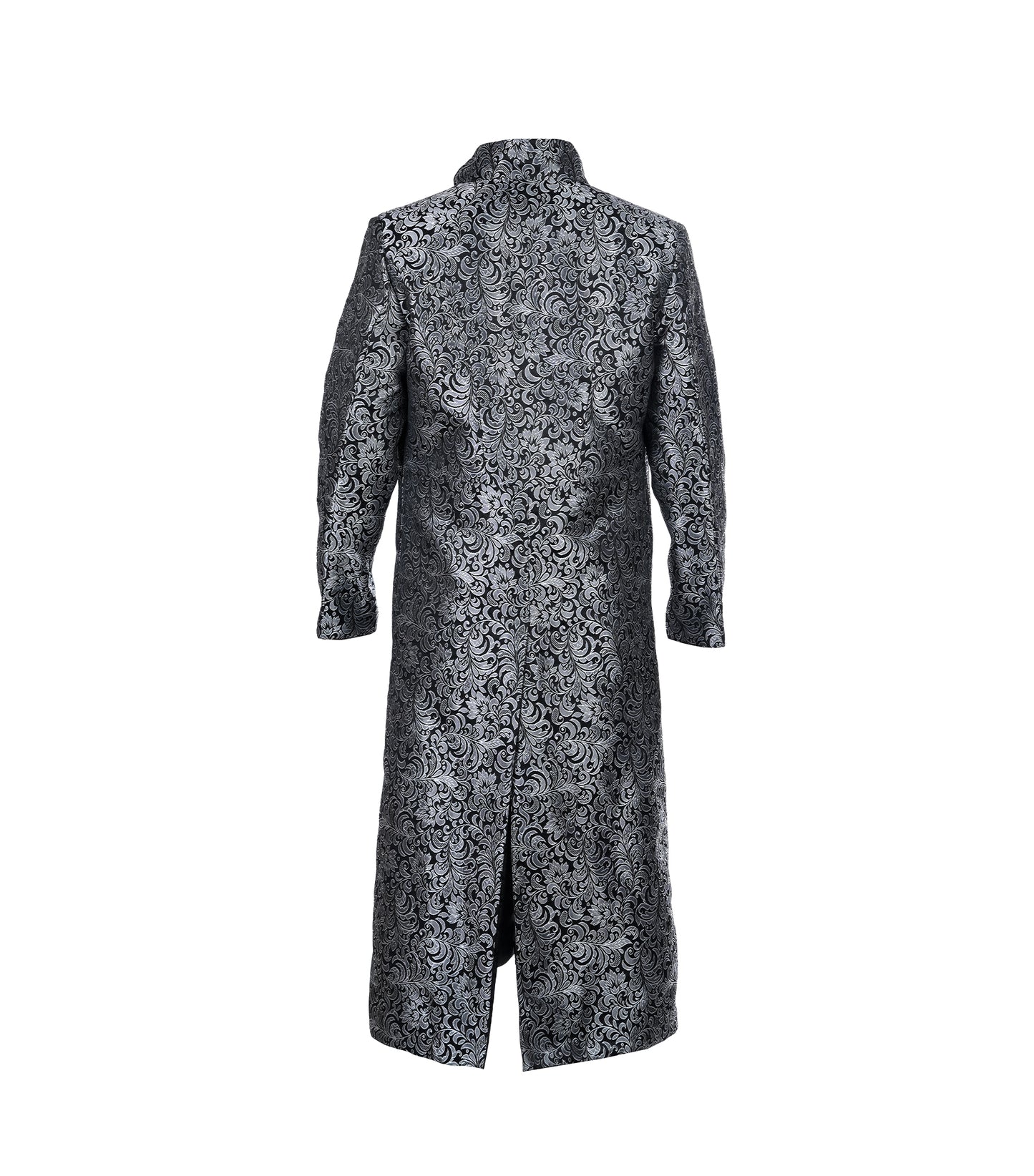 Black/Silver Brocade Mens Reversible Long Coat - Wholesale