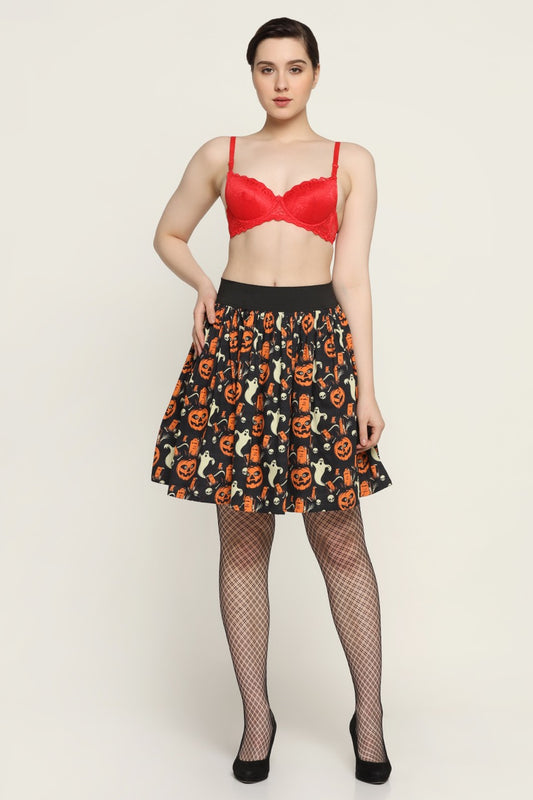 Pumpkin ghost  printed Skirt