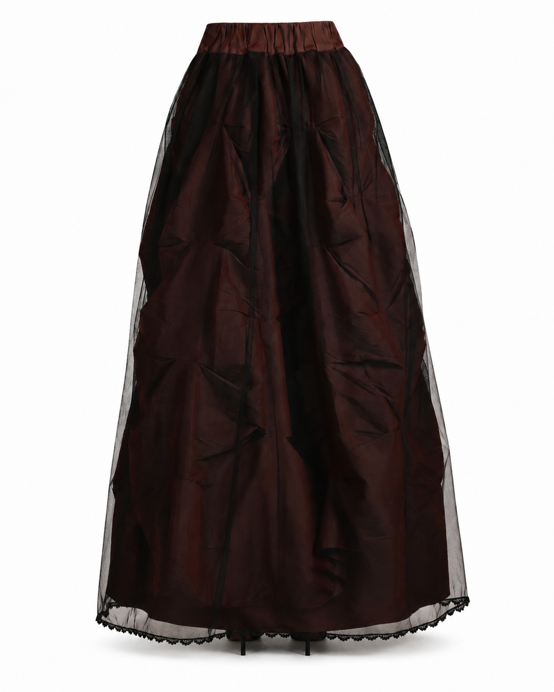 brown tafata wholesale skirt with lace detail
