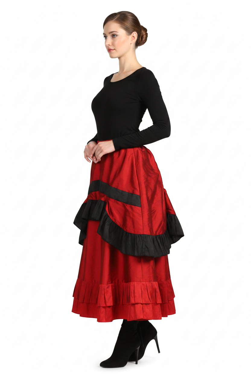 Red and Black Skirt in Tafta - Wholesale Easto Garments