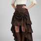 Coffee Brown Brocade Ruched High-Low Steampunk Skirt