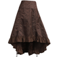 A brown high-low skirt with a textured jacquard pattern, featuring tiered ruffles at the hem and drawstring ties, shown against a plain white background.