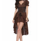 Brown cotton with Brocade high low Ladies Steampunk dress