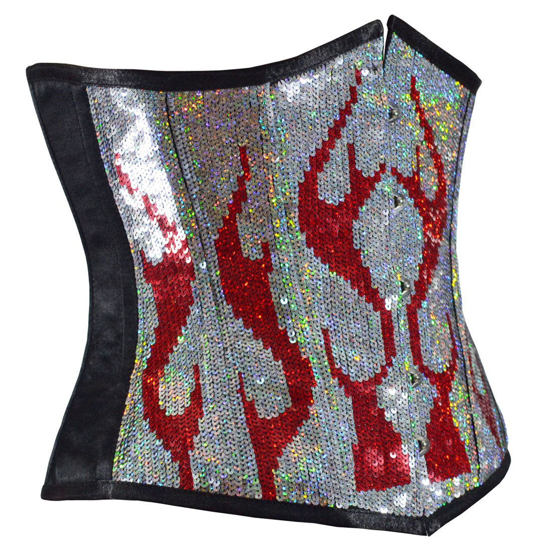 Burning Desire Red Silver Sequined Underbust Corset