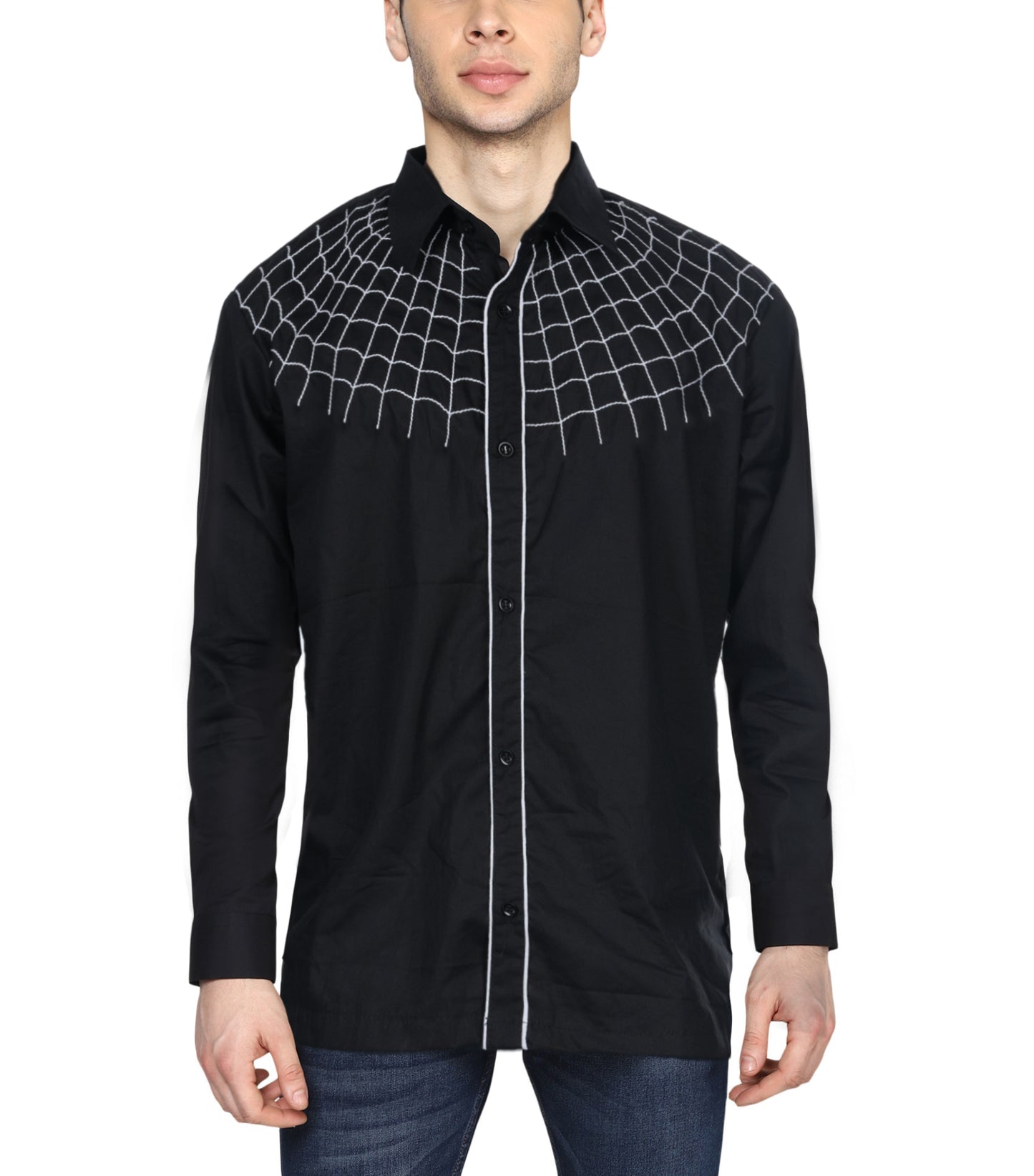 Men's Spiderweb Embroidered Black Shirt - wholesale