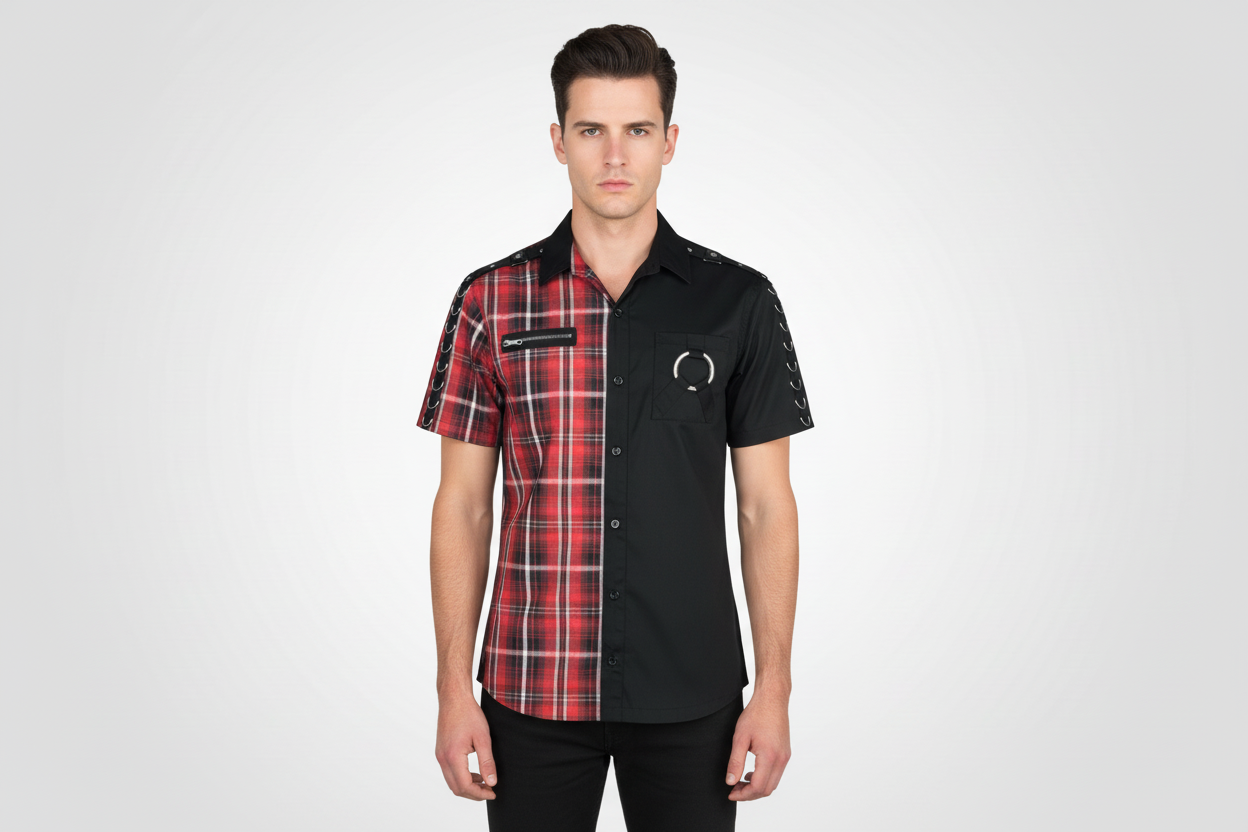Men's Split Shirt Short Sleeve Shirt with D Ring Detail Pockets Easto Garments