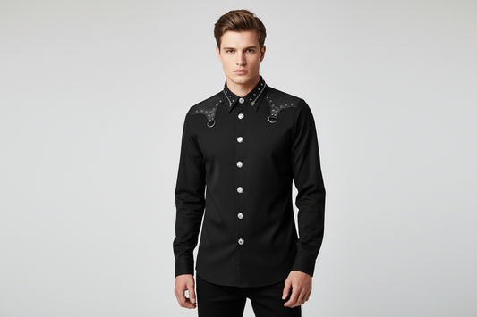 Men's gothic  long Sleeve Shirt with satin patch work Easto Garments