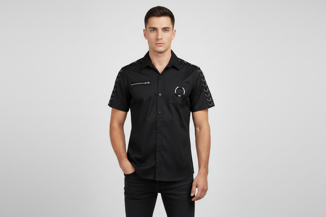 Men's wholesale Short Sleeve Shirt with O Ring Detail Pockets Easto Garments