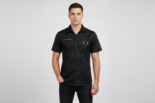 Men's wholesale Short Sleeve Shirt with O Ring Detail Pockets Easto Garments