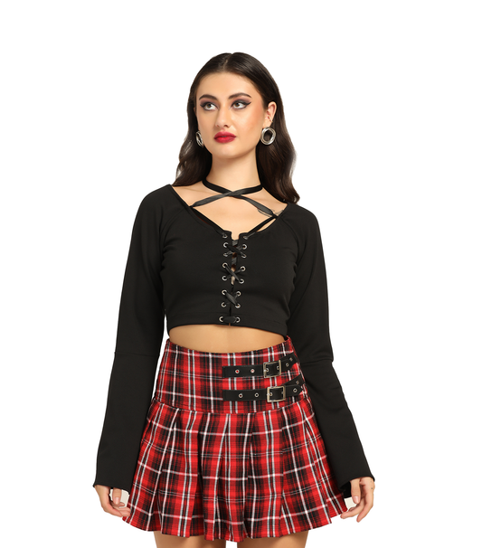 Crisscross Lace-Up Top with Flared Sleeves