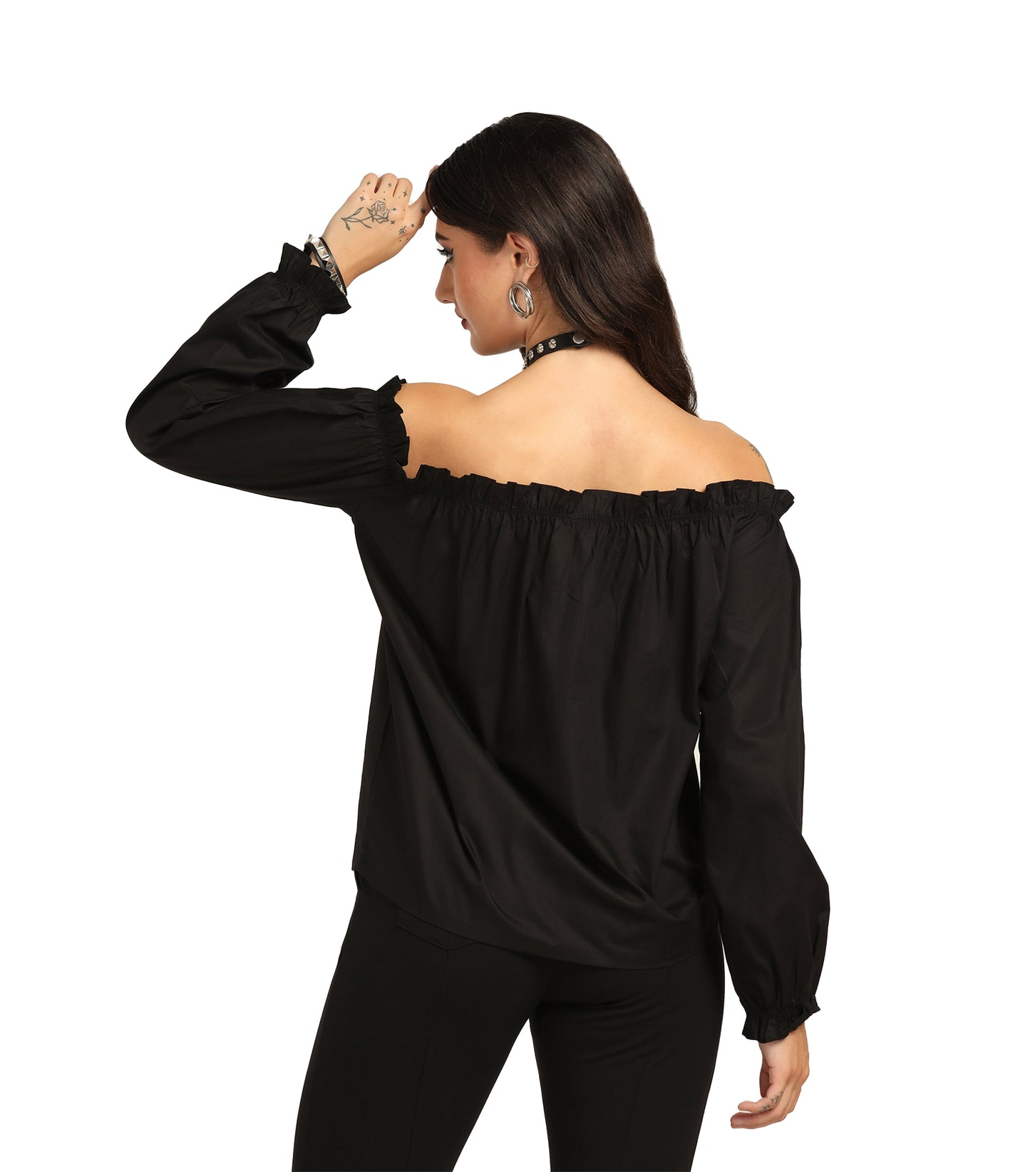 Black Cotton Off-shoulder top