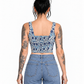 Blue Floral Print Cotton Corset Top back view