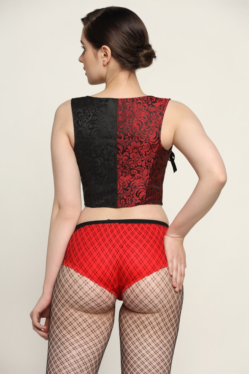black-red-Brocade medieval vest -renaissance corset