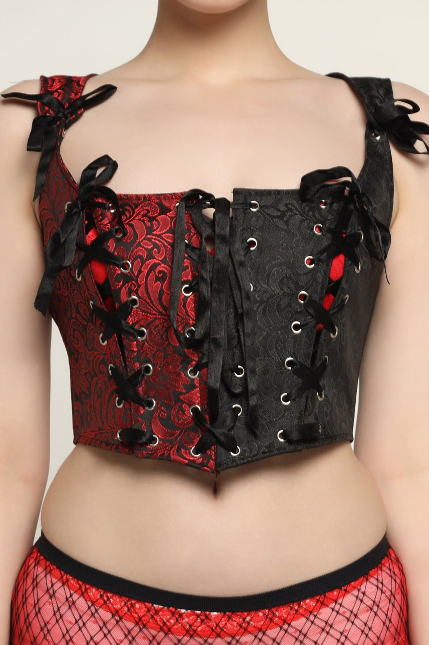 black-red-Brocade medieval vest -renaissance corset