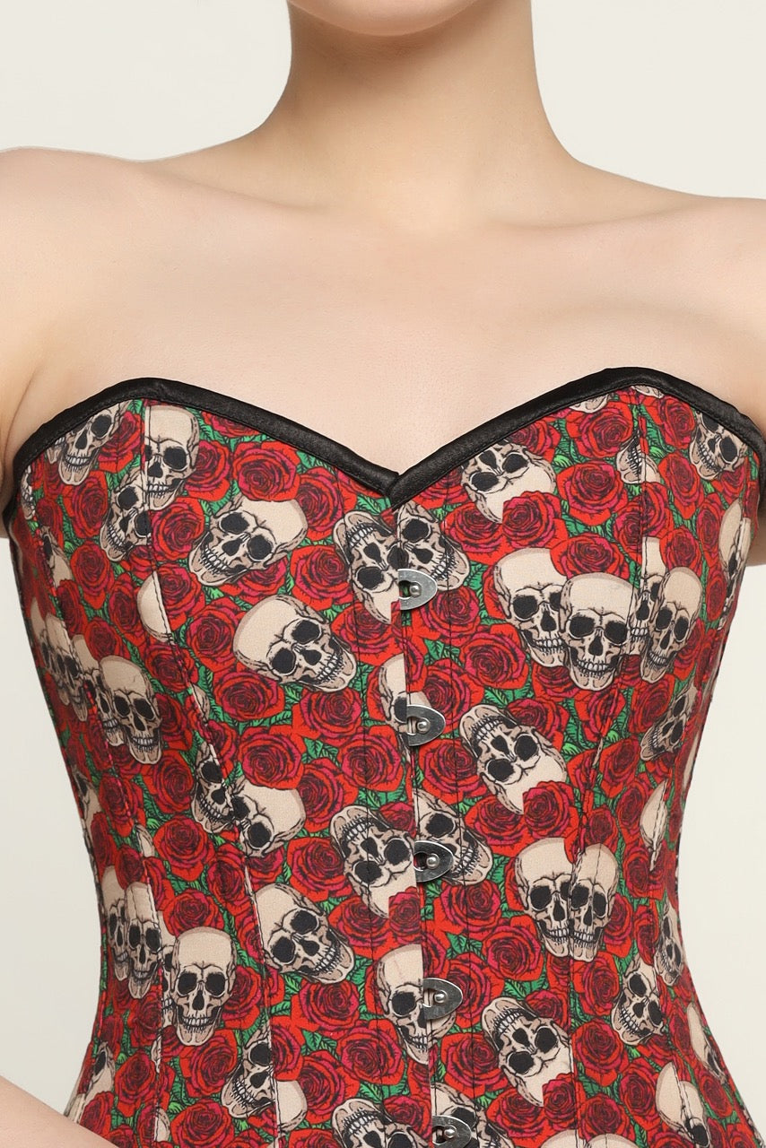 Skull Rose printed waist reducing  overbust Corsets