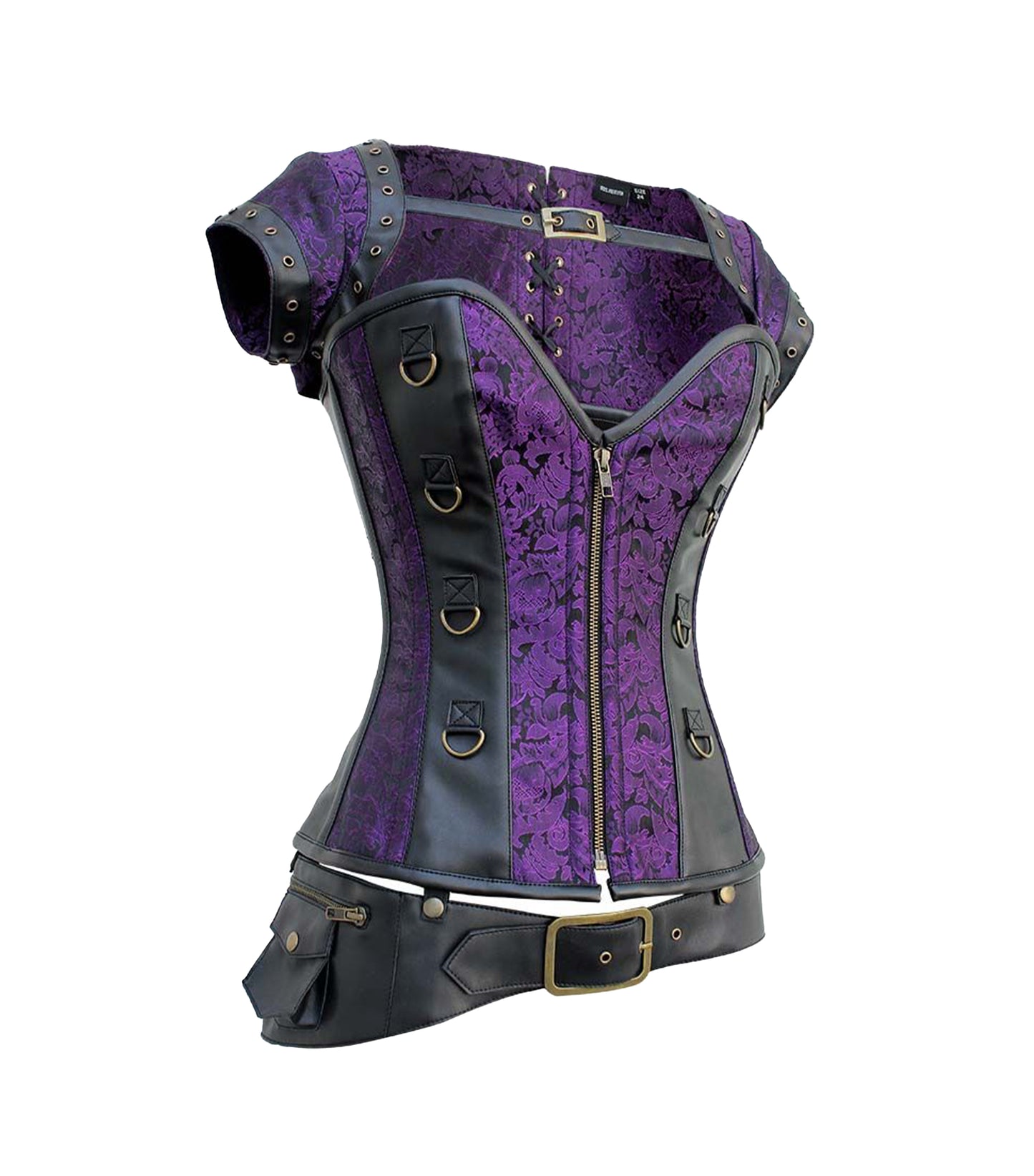 Purple Brocade & Black Faux Leather Gothic Overbust Corset