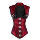 Red Brocade & Black Faux Leather Gothic Underbust Corset