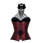 Red Brocade & Black Faux Leather Overbust Corset