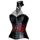 Red Brocade & Black Faux Leather Overbust Corset