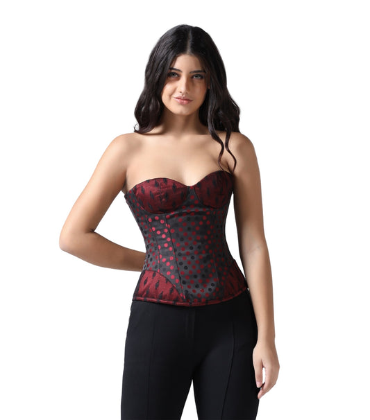 Red/Black Jaquard Overbust Corset Easto Garments