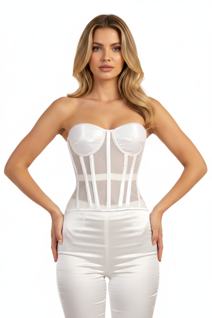 White Mesh Overbust Corset Easto Garments