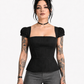 Wholesale Black Square-Neck Puff-Sleeve Gothic Corset Easto Garments