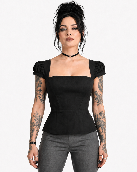 Wholesale Black Square-Neck Puff-Sleeve Gothic Corset Easto Garments