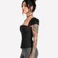 Wholesale Black Square-Neck Puff-Sleeve Gothic Corset
