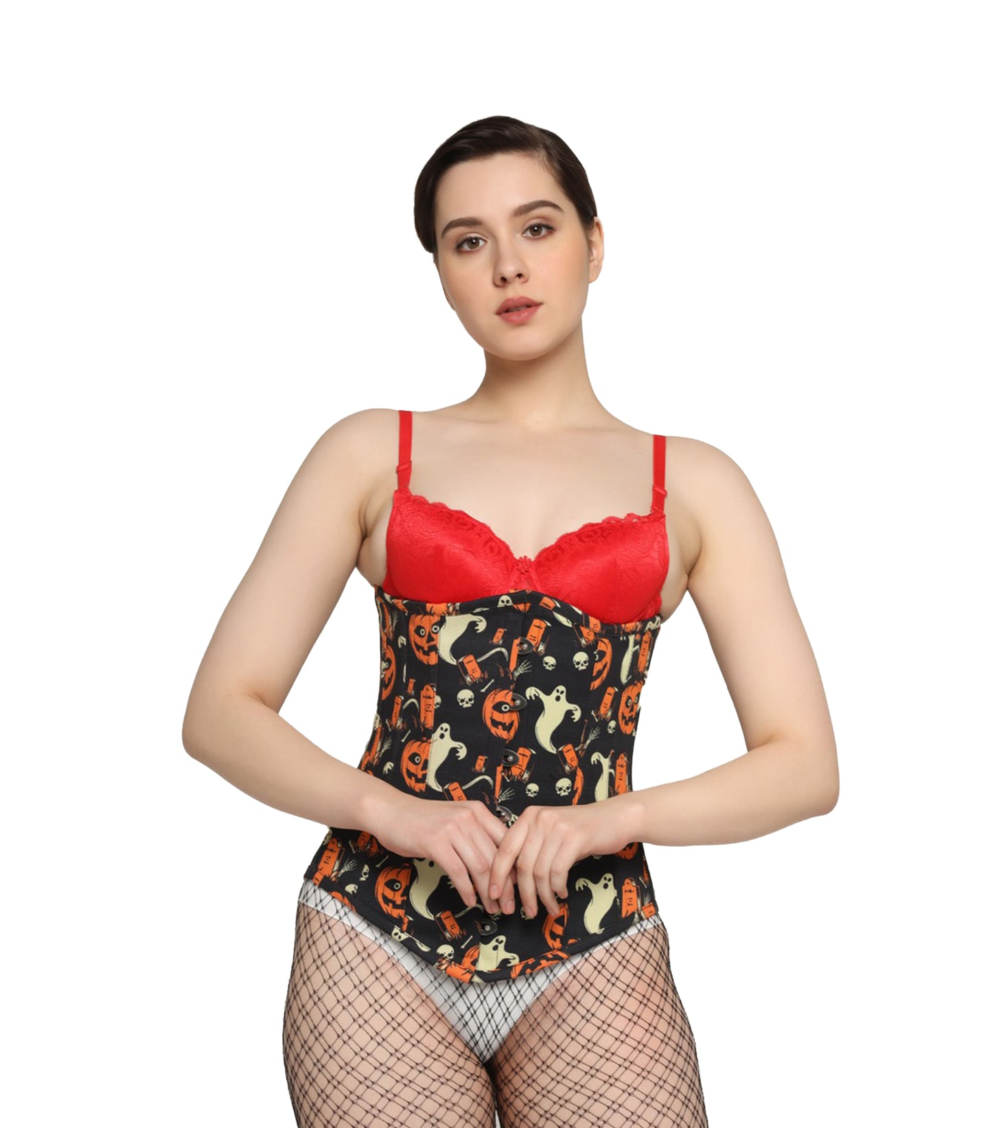 Houndstooth printed waist reducing longlined underbust corset