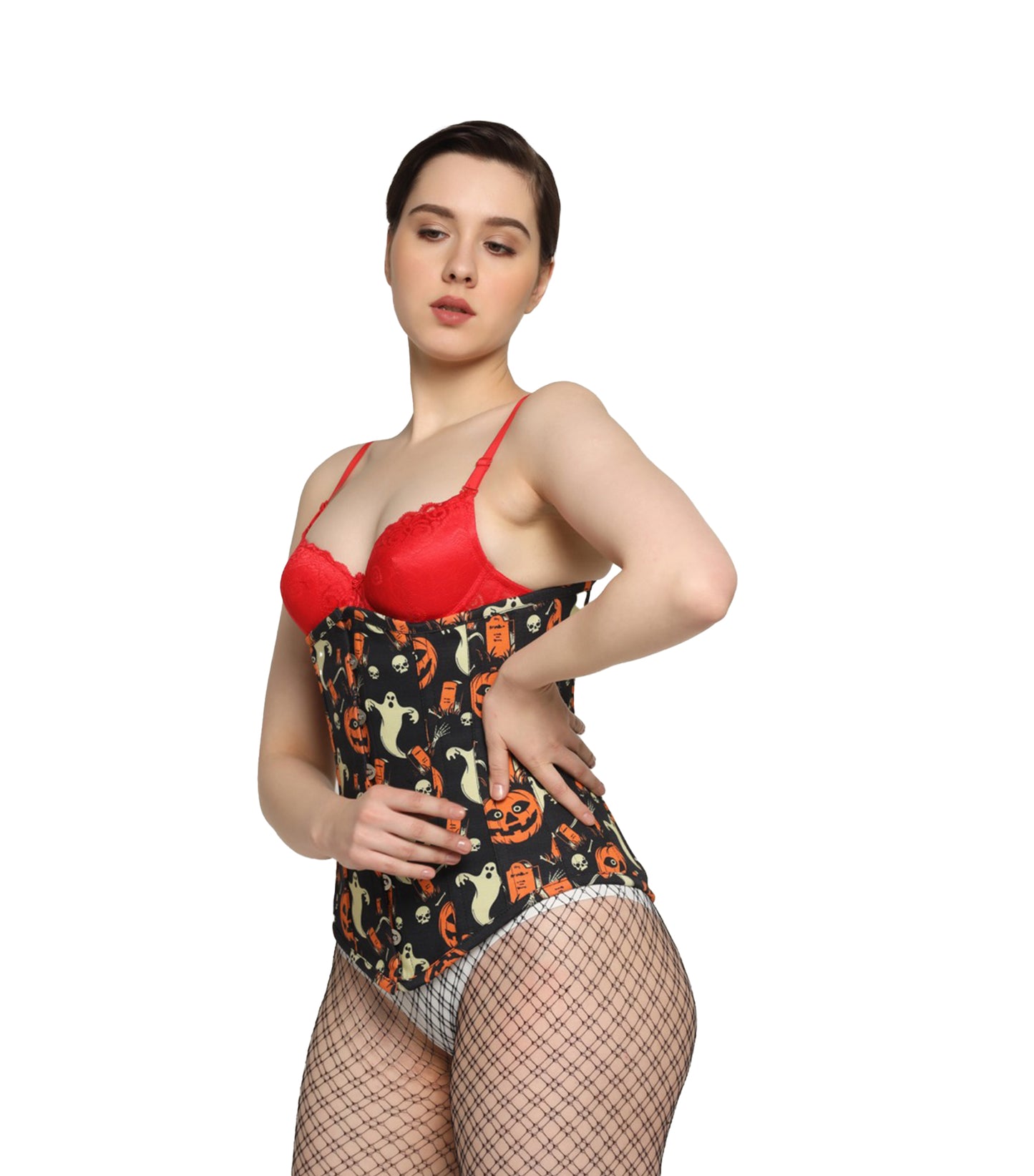 Houndstooth printed waist reducing longlined underbust corset