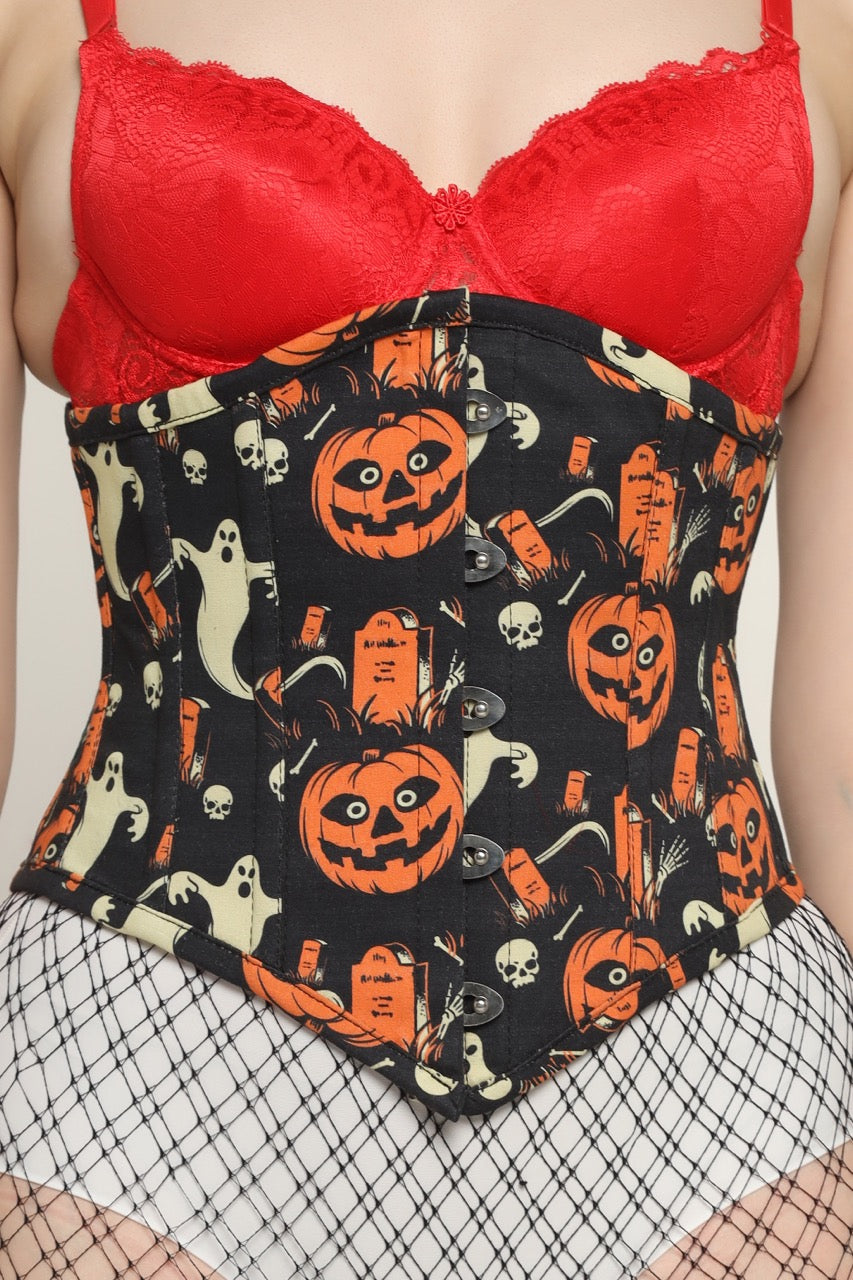 Pumpkin ghost printed Waist Reducing Authentic Steel Boned Sexy Underbust Corset