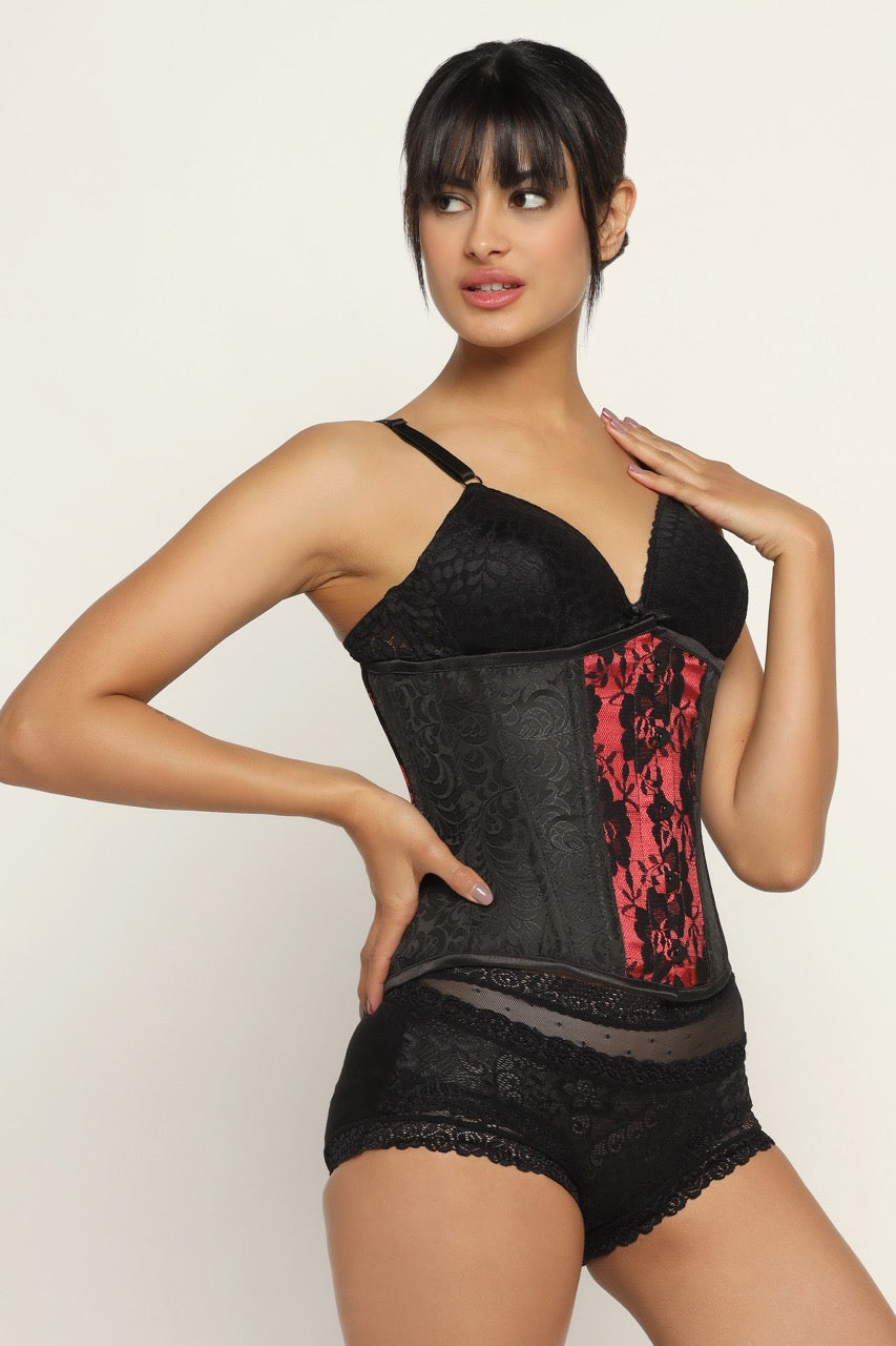 Red Black waist reducing  underbust corset