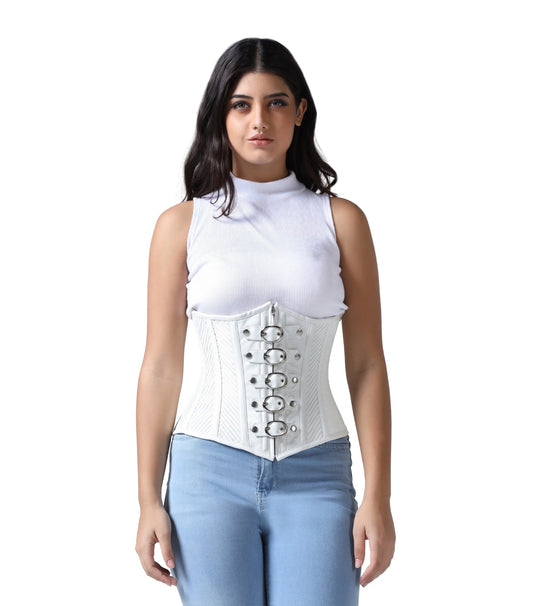 White Pu Underbust Steel Boned Corset Easto Garments