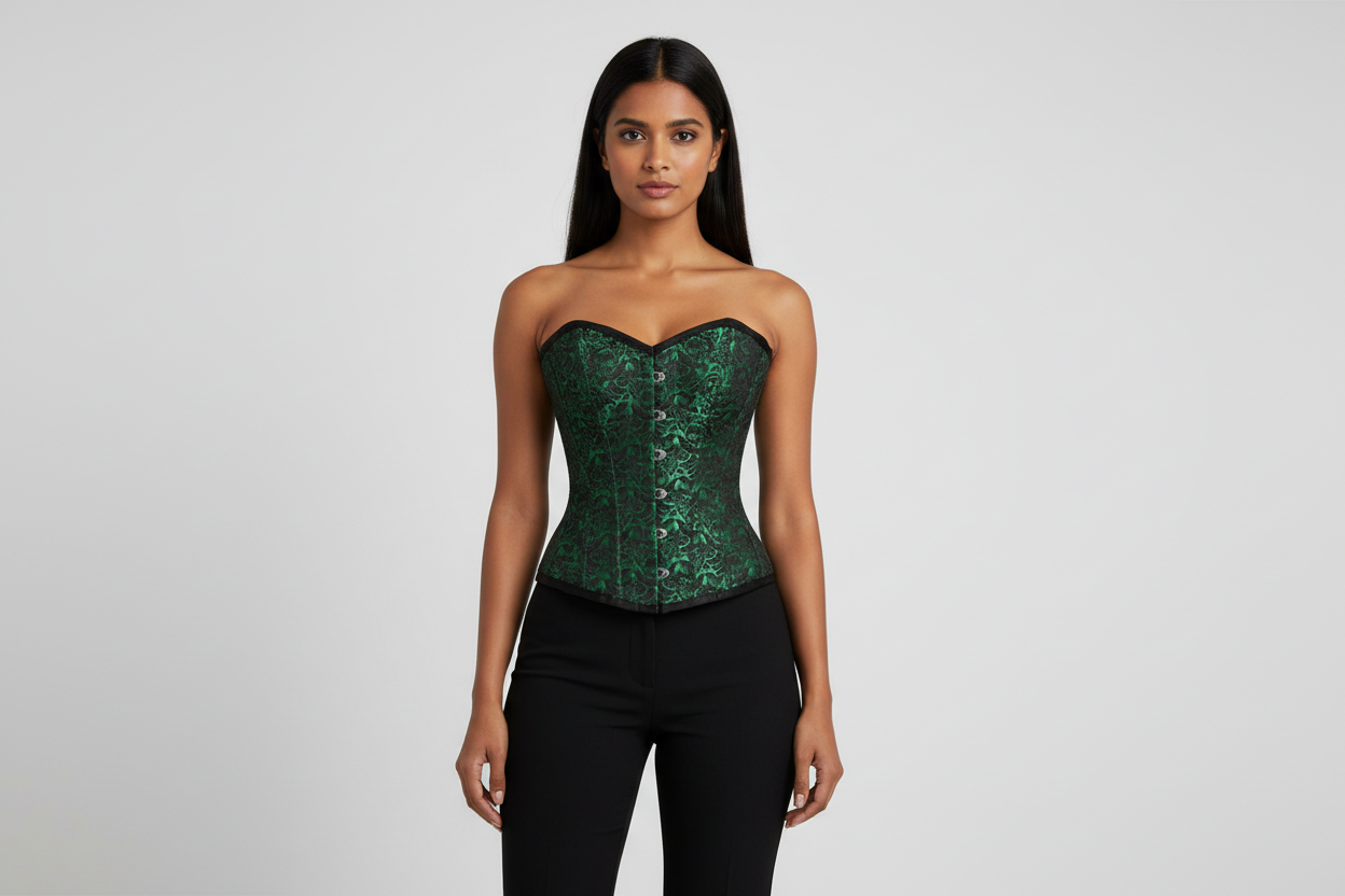 Green Brocade Authentic Overbust Corset Easto Garments