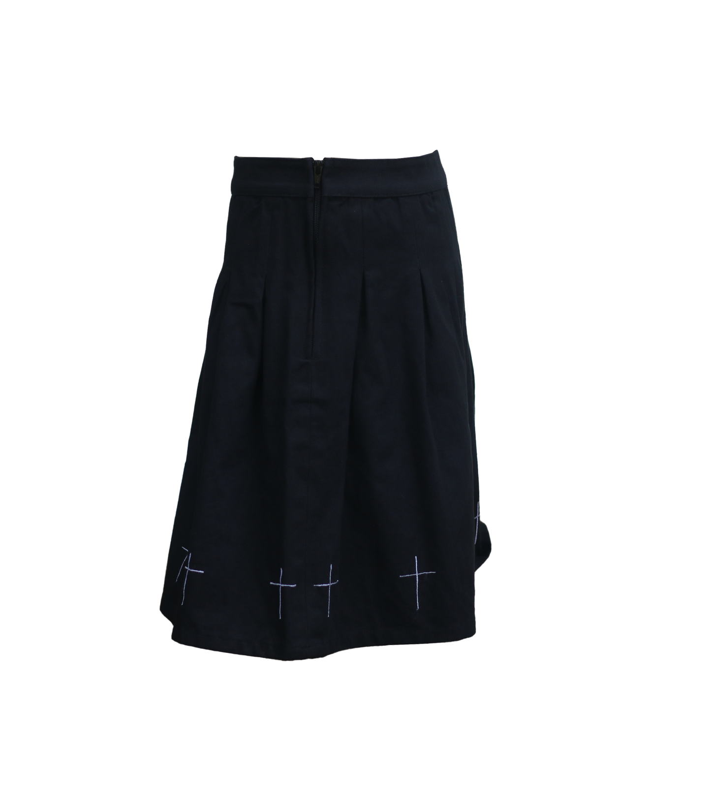 Dark Cross Pleated High Waist Mini Black Skirt