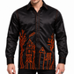 Men’s Black Satin Halloween Shirt with Haunted House Embroidery Easto Garments