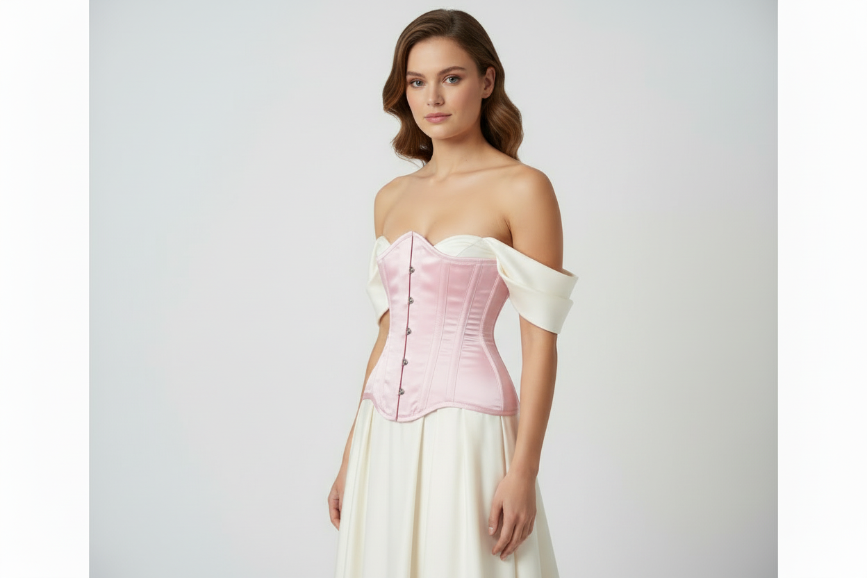 Pink Satin Authentic Steel Boned Underbust  Corset Easto Garments