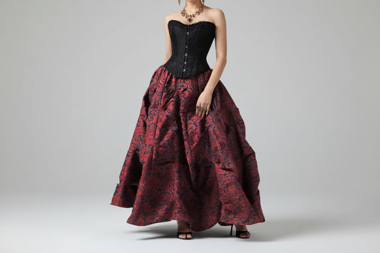 Ruched  Red Brocade Renaissance Skirt  - Wholesale Easto Garments