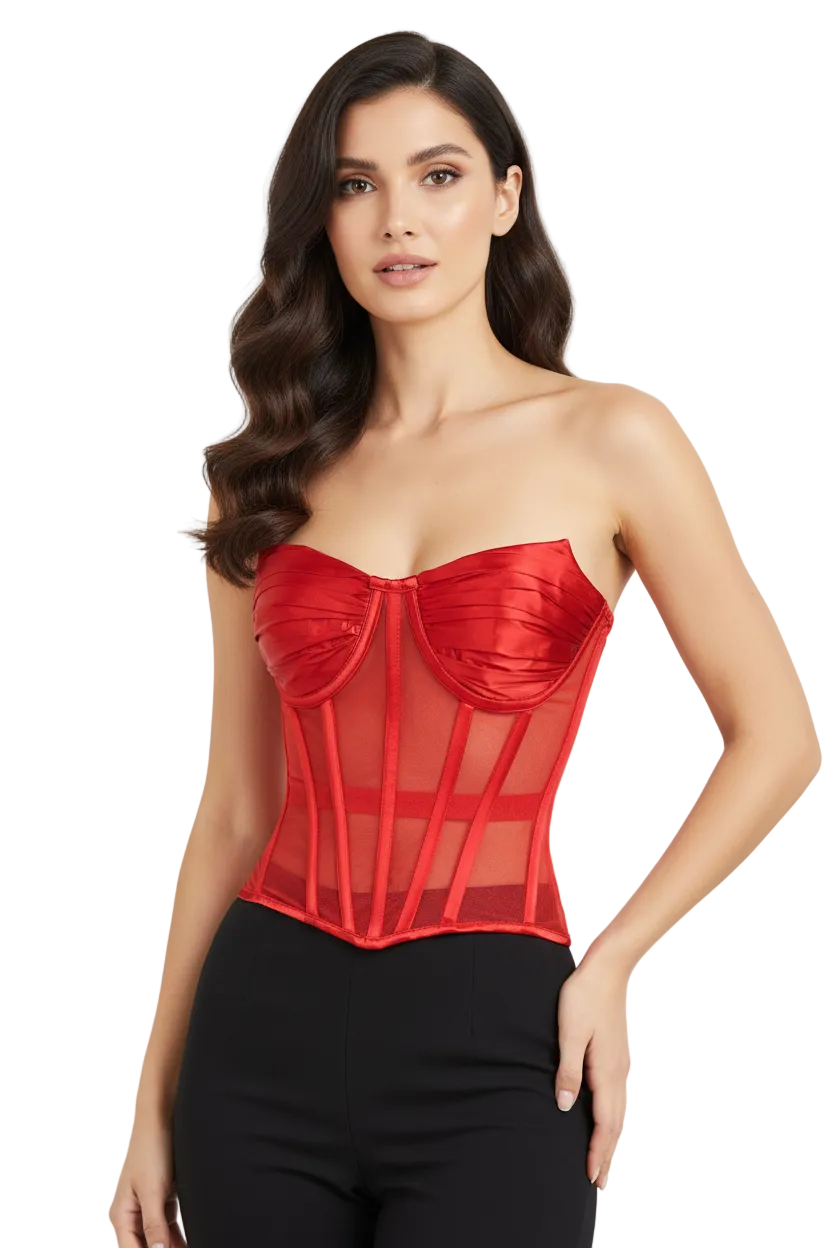 Red Mesh Overbust Corset Easto Garments